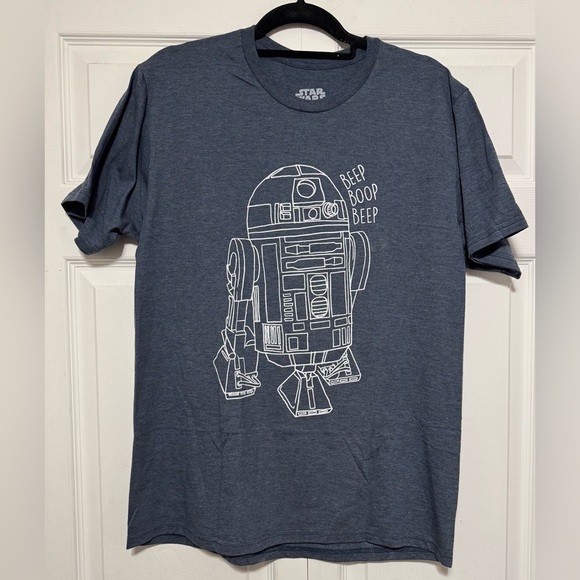 Star Wars Unisex Blue\Gray T-Shirt - R2-D2 Beep Boop Line Drawing Image. Sz L - Picture 1 of 5